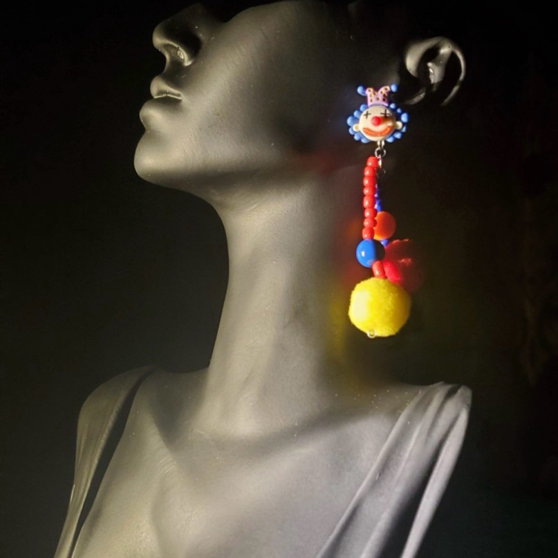 Colorful Pom Pom Clown Earrings